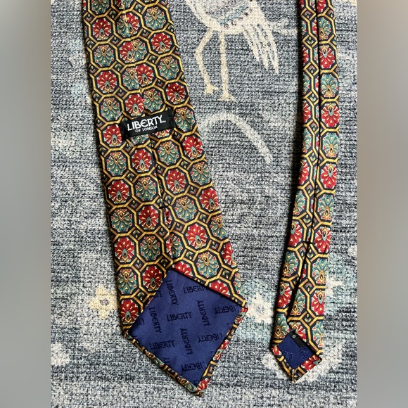 Liberty of London Red Gold and Navy Art Deco Print Italian Silk Tie